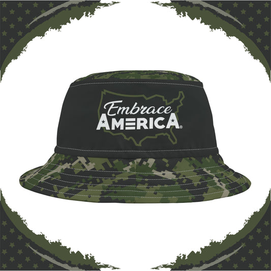 Patriotic Camo Bucket Hat (Woodland Green Black) - Made in USA